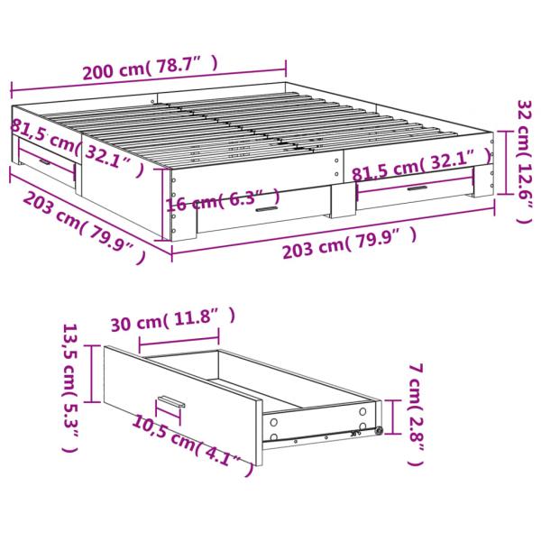 Bettgestell mit Schubladen Sonoma-Eiche 200x200cm Holzwerkstoff