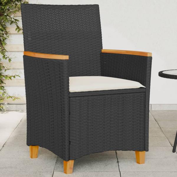 ARDEBO.de - Gartenstühle mit Kissen 2 Stk. Schwarz Poly Rattan Massivholz