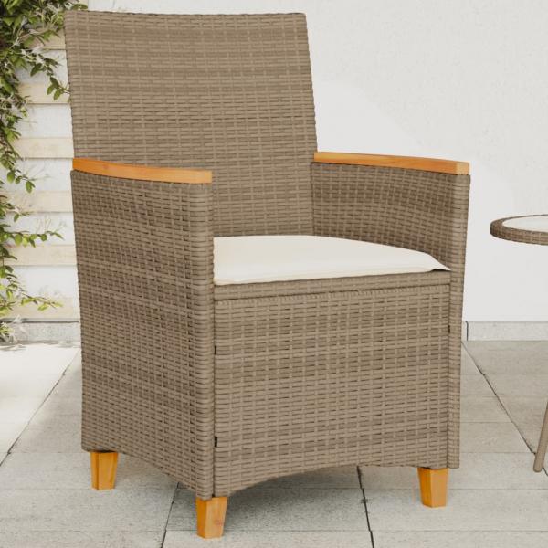 ARDEBO.de - Gartenstühle mit Kissen 2 Stk. Beige Poly Rattan Massivholz