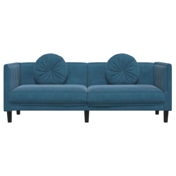 Sofa mit Kissen 3-Sitzer Blau Samt