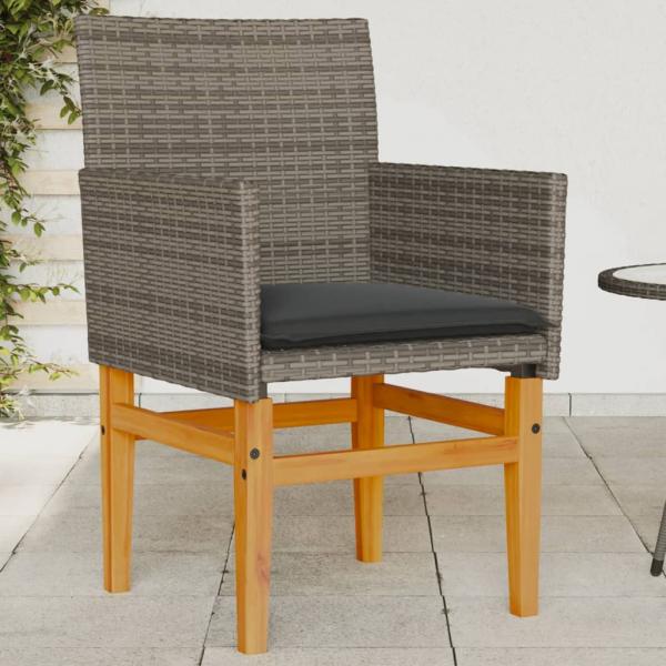 ARDEBO.de - Gartenstühle mit Kissen 2 Stk. Grau Poly Rattan Massivholz