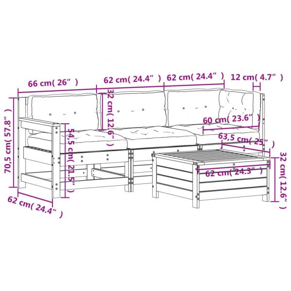 4-tlg. Garten-Lounge-Set mit Kissen Weiß Massivholz Kiefer