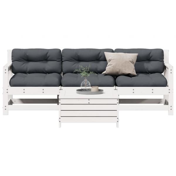 ARDEBO.de - 4-tlg. Garten-Lounge-Set mit Kissen Weiß Massivholz Kiefer