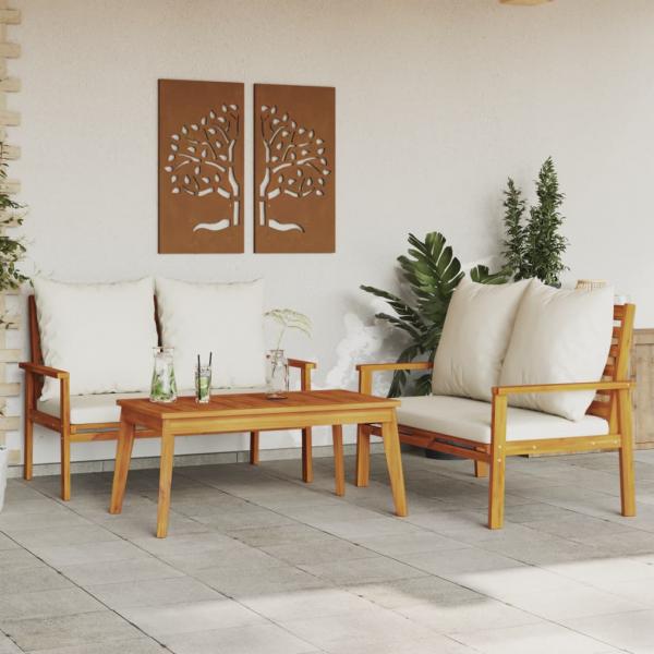 ARDEBO.de - 3-tlg. Garten-Lounge-Set mit Kissen Massivholz Akazie