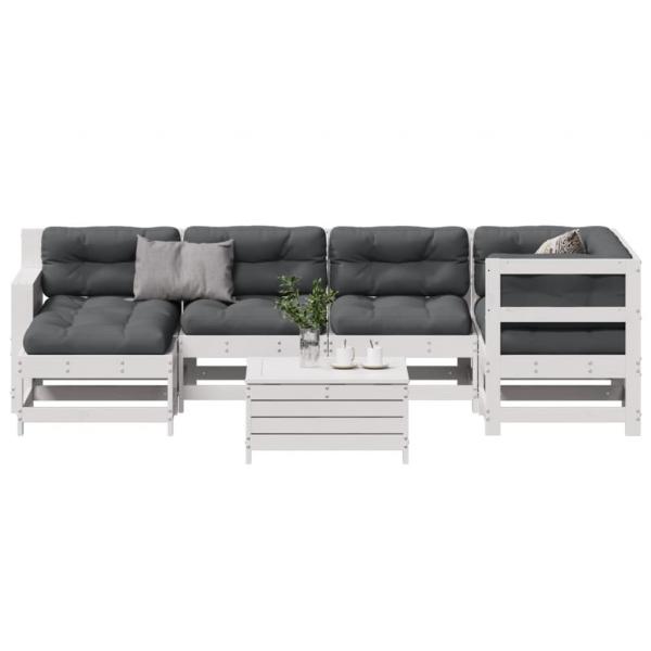 ARDEBO.de - 7-tlg. Garten-Lounge-Set mit Kissen Weiß Massivholz Kiefer