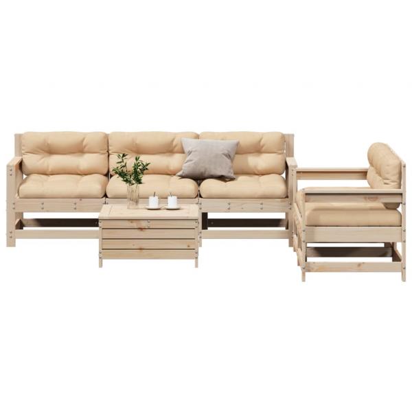 6-tlg. Garten-Lounge-Set mit Kissen Massivholz Kiefer