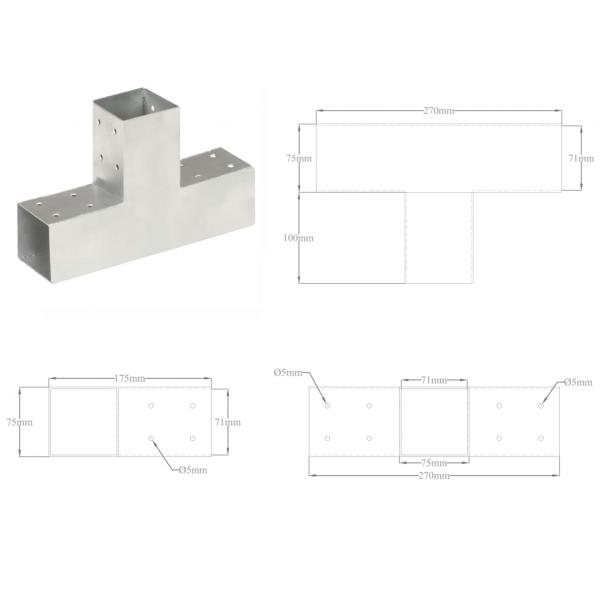 Pfostenverbinder T-Form Verzinktes Metall 71 x 71 mm