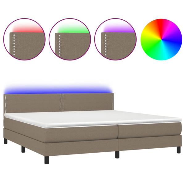 ARDEBO.de - Boxspringbett mit Matratze & LED Taupe 200x200 cm Stoff