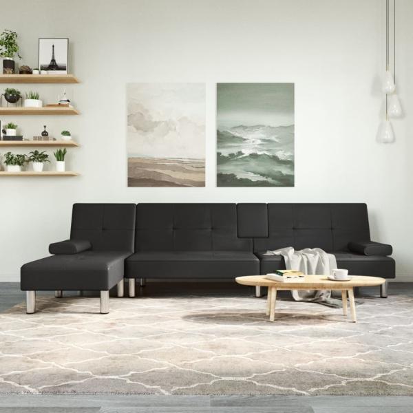 ARDEBO.de - Schlafsofa in L-Form Schwarz 255x140x70 cm Kunstleder