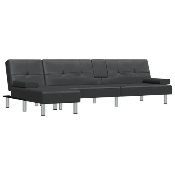 Schlafsofa in L-Form Schwarz 255x140x70 cm Kunstleder