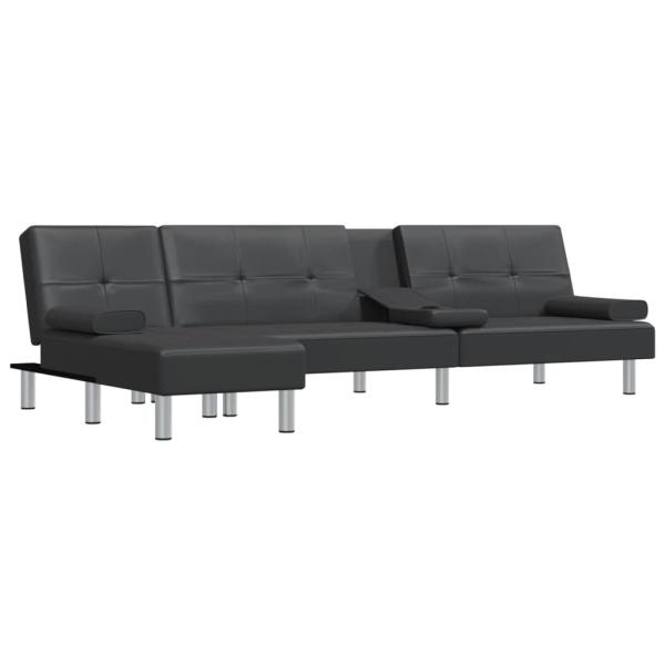 Schlafsofa in L-Form Schwarz 255x140x70 cm Kunstleder