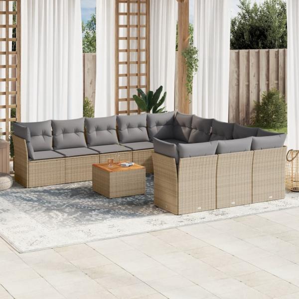 ARDEBO.de - 12-tlg. Garten-Sofagarnitur mit Kissen Beige Poly Rattan