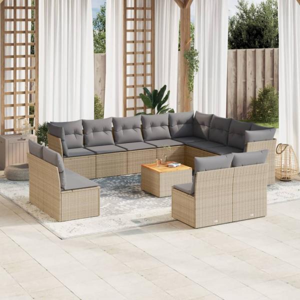 ARDEBO.de - 13-tlg. Garten-Sofagarnitur mit Kissen Beige Poly Rattan