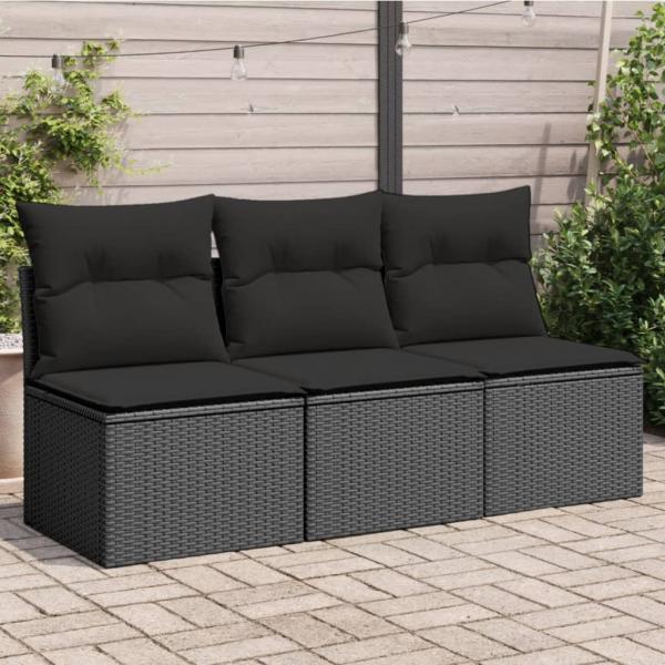 ARDEBO.de - Gartensofa mit Kissen 3-Sitzer Schwarz Poly Rattan