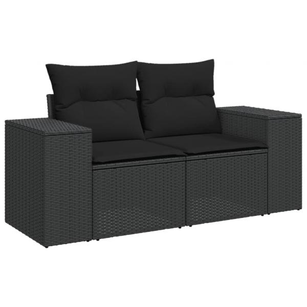 Gartensofa mit Kissen 2-Sitzer Schwarz Poly Rattan