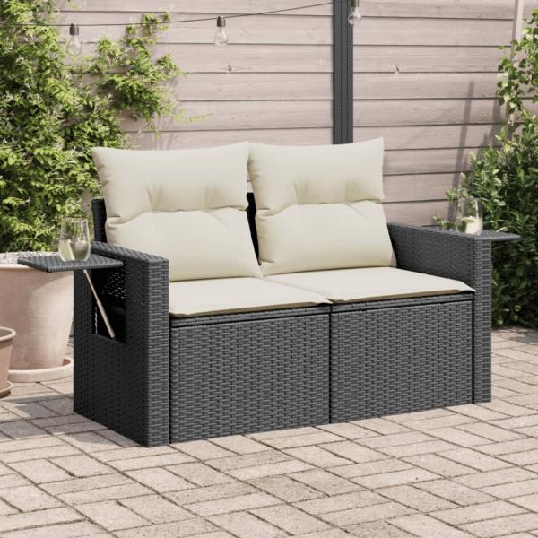 ARDEBO.de - Gartensofa mit Kissen 2-Sitzer Schwarz Poly Rattan