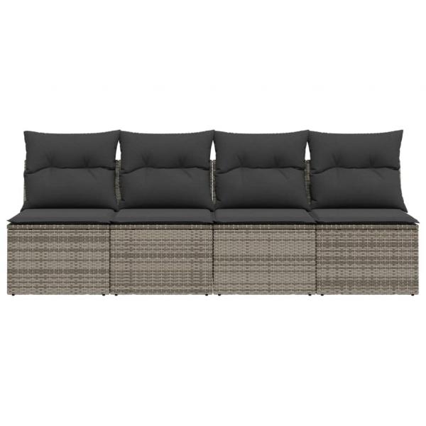 Gartensofa mit Kissen 4-Sitzer Grau Poly Rattan