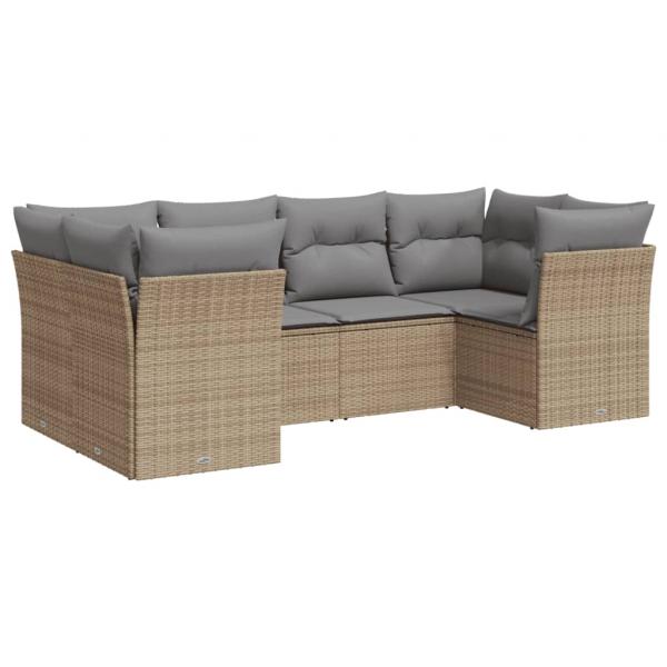 6-tlg. Garten-Sofagarnitur mit Kissen Beige Poly Rattan