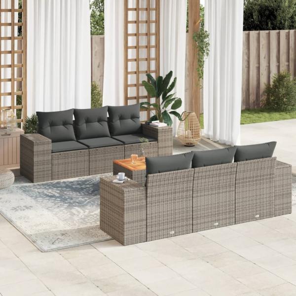 ARDEBO.de - 7-tlg. Garten-Sofagarnitur mit Kissen Grau Poly Rattan