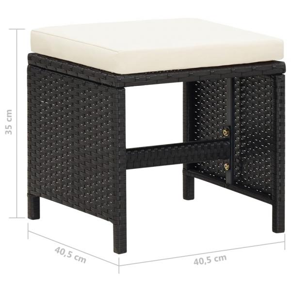 Gartenhocker 4 Stk. mit Kissen Schwarz Poly Rattan