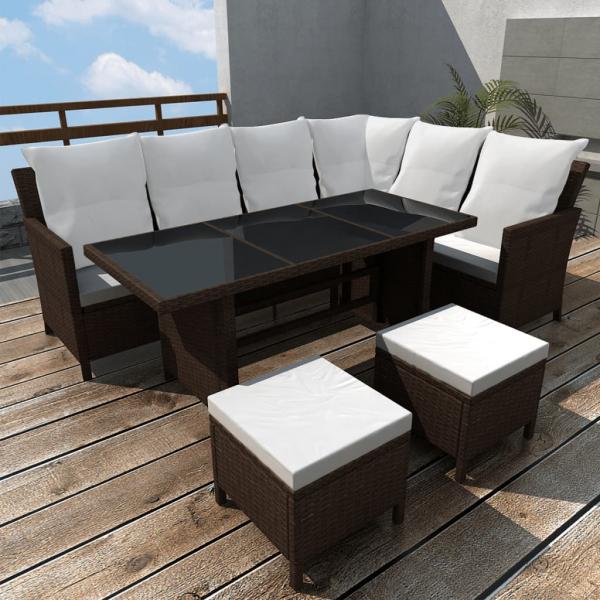 ARDEBO.de - 4-tlg. Garten-Lounge-Set mit Auflagen Poly Rattan Braun