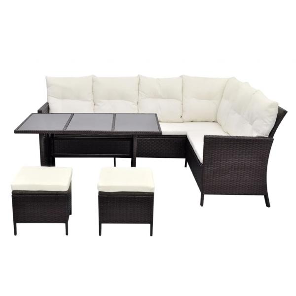 4-tlg. Garten-Lounge-Set mit Auflagen Poly Rattan Braun