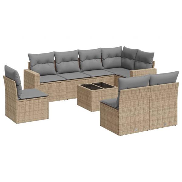 9-tlg. Garten-Sofagarnitur mit Kissen Beige Poly Rattan