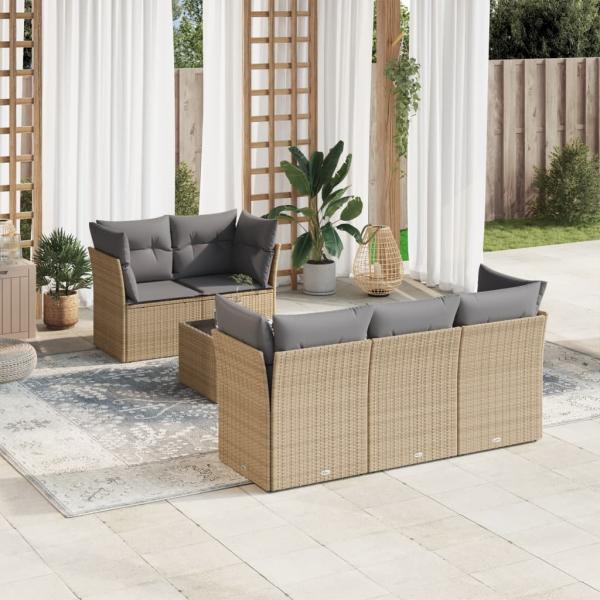 ARDEBO.de - 6-tlg. Garten-Sofagarnitur mit Kissen Beige Poly Rattan