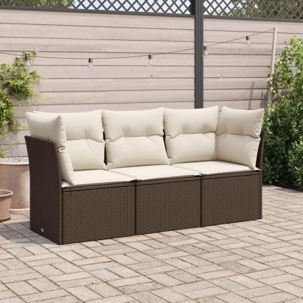 ARDEBO.de - 3-tlg. Garten-Sofagarnitur mit Kissen Braun Poly Rattan