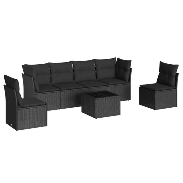 7-tlg. Garten-Sofagarnitur mit Kissen Schwarz Poly Rattan