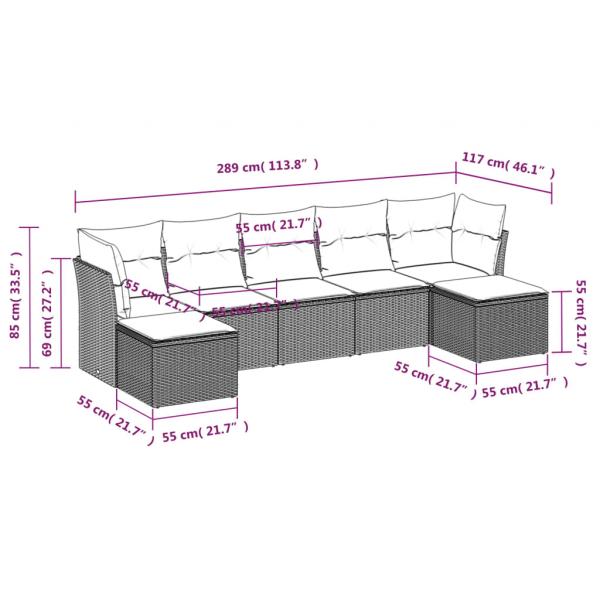 7-tlg. Garten-Sofagarnitur mit Kissen Schwarz Poly Rattan