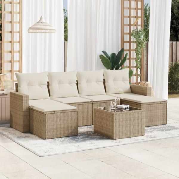 ARDEBO.de - 7-tlg. Garten-Sofagarnitur mit Kissen Beige Poly Rattan