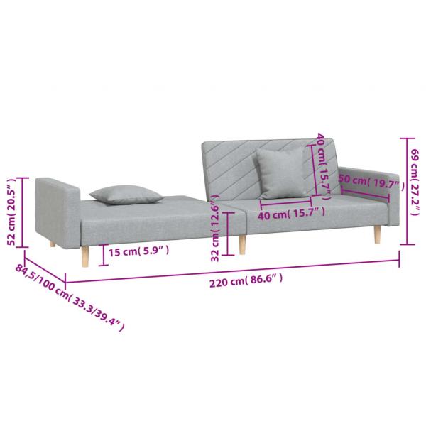 Schlafsofa 2-Sitzer mit 2 Kissen Hellgrau Stoff