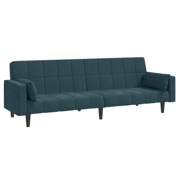 Schlafsofa 2-Sitzer mit 2 Kissen Blau Samt