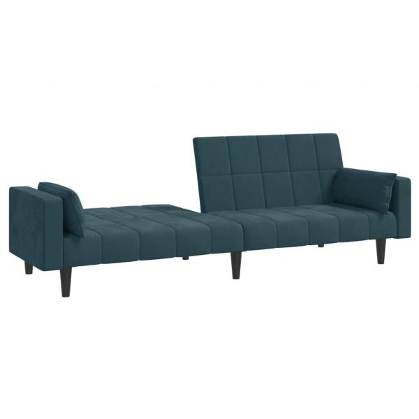 Schlafsofa 2-Sitzer mit 2 Kissen Blau Samt