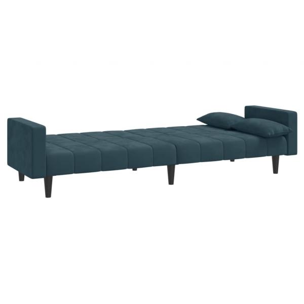 Schlafsofa 2-Sitzer mit 2 Kissen Blau Samt