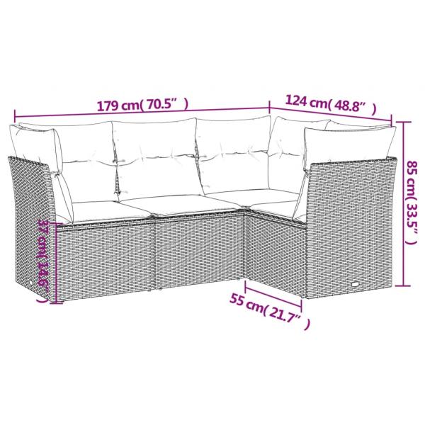 4-tlg. Garten-Sofagarnitur mit Kissen Braun Poly Rattan