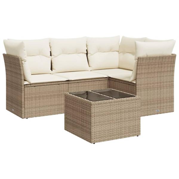 5-tlg. Garten-Sofagarnitur mit Kissen Beige Poly Rattan