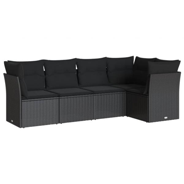 5-tlg. Garten-Sofagarnitur mit Kissen Schwarz Poly Rattan