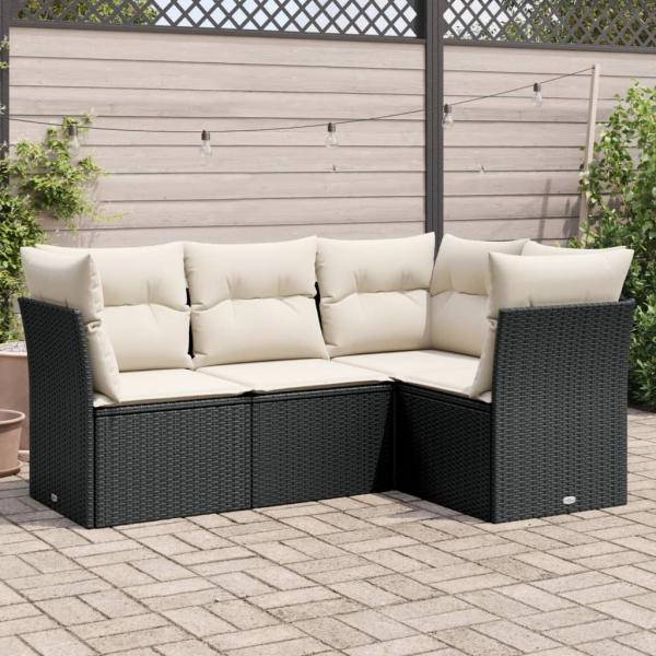 ARDEBO.de - 4-tlg. Garten-Sofagarnitur mit Kissen Schwarz Poly Rattan