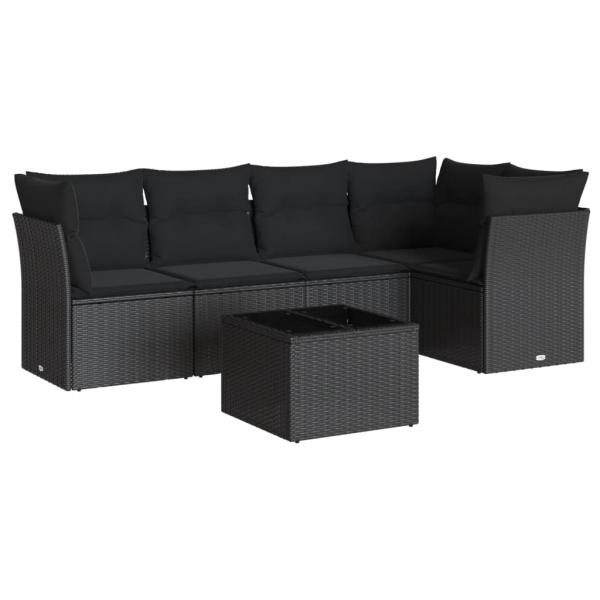 6-tlg. Garten-Sofagarnitur mit Kissen Schwarz Poly Rattan