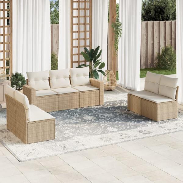 ARDEBO.de - 7-tlg. Garten-Sofagarnitur mit Kissen Beige Poly Rattan