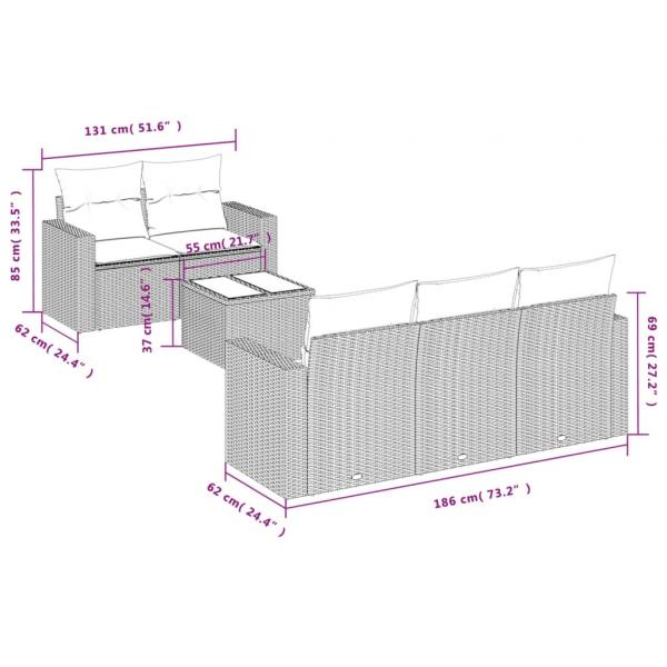 6-tlg. Garten-Sofagarnitur mit Kissen Grau Poly Rattan