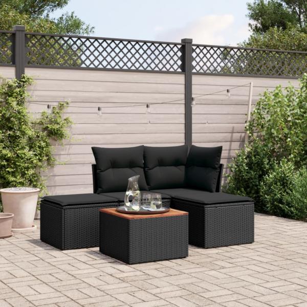 ARDEBO.de - 5-tlg. Garten-Sofagarnitur mit Kissen Schwarz Poly Rattan