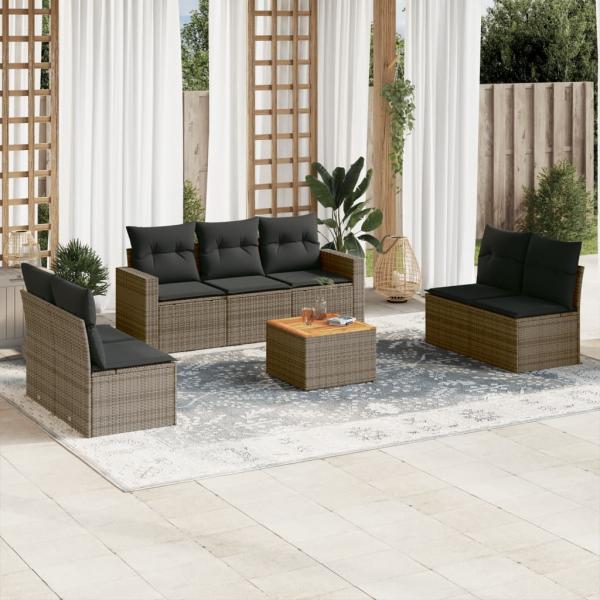 ARDEBO.de - 8-tlg. Garten-Sofagarnitur mit Kissen Grau Poly Rattan