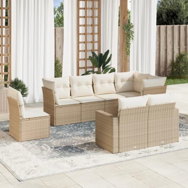 ARDEBO.de - 8-tlg. Garten-Sofagarnitur mit Kissen Beige Poly Rattan