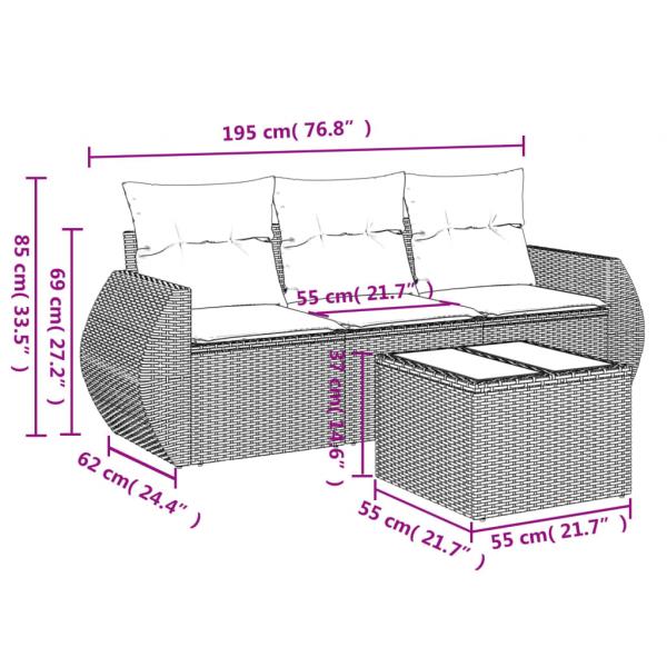 4-tlg. Garten-Sofagarnitur mit Kissen Beige Poly Rattan