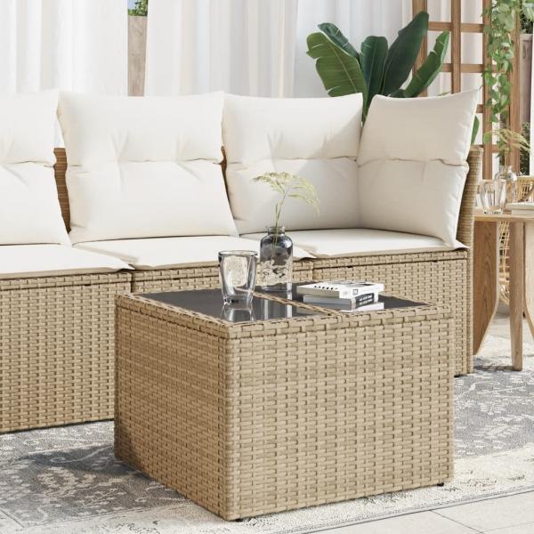 ARDEBO.de - Gartentisch mit Glasplatte Beige 55x55x37 cm Poly Rattan