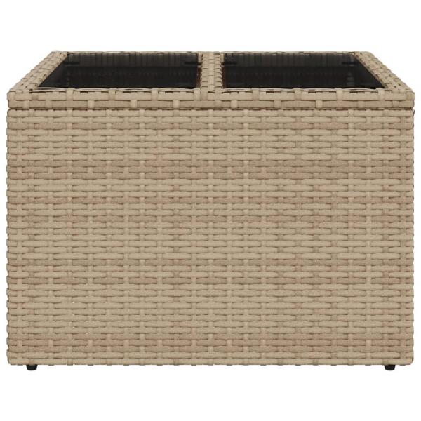 Gartentisch mit Glasplatte Beige 55x55x37 cm Poly Rattan