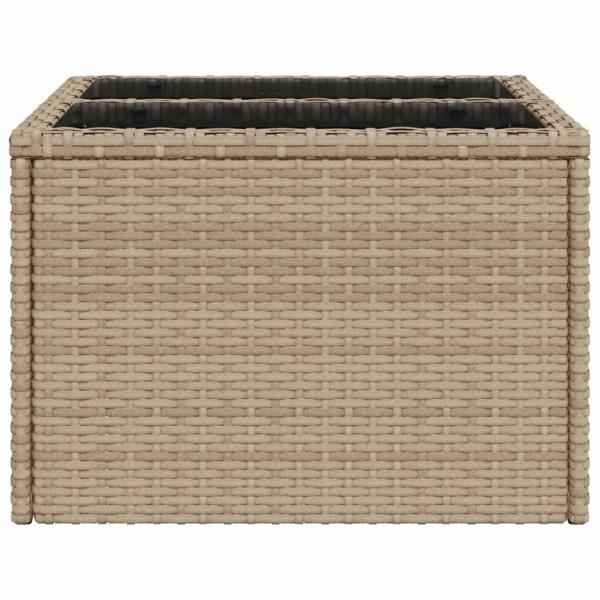 Gartentisch mit Glasplatte Beige 55x55x37 cm Poly Rattan